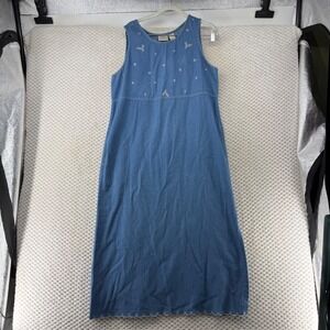 Vintage‎ Koret City Blues Petites Denim Dress Sleeveless Embroidered Casual M